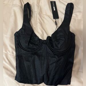 NWT Black Sparkly Metallic Corset Tank Top
